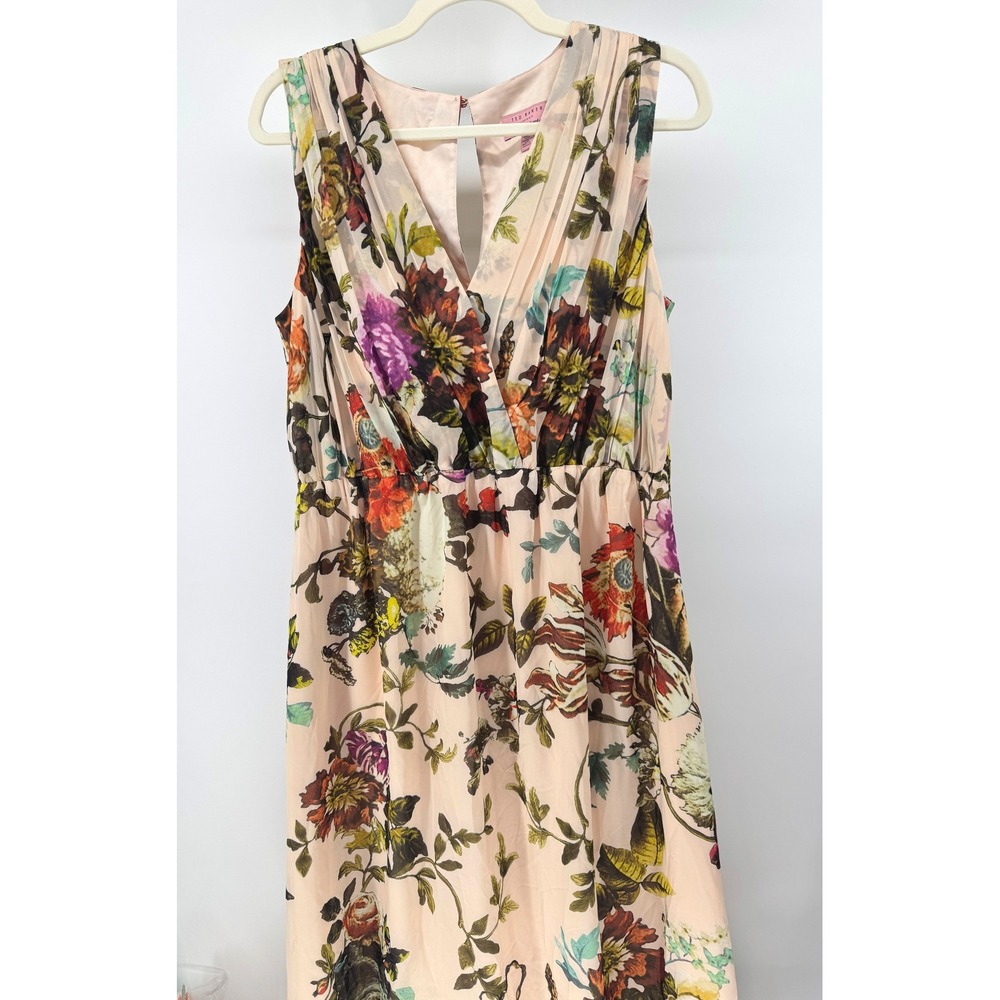 Ted Baker Floral Maxi Dress Womens 4 Pink V Neck Sleeveless